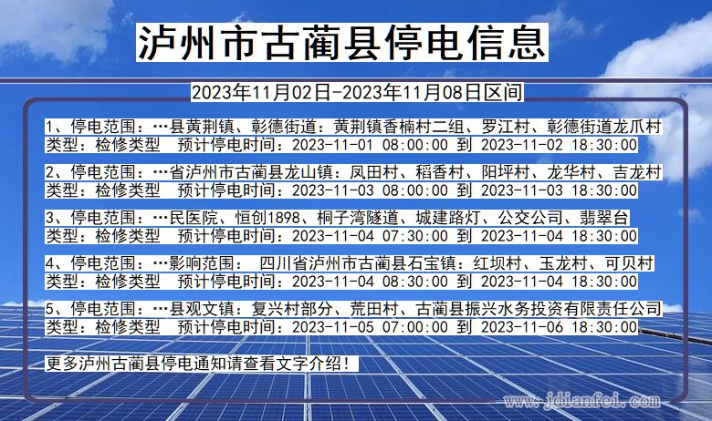 四川省泸州古蔺停电通知