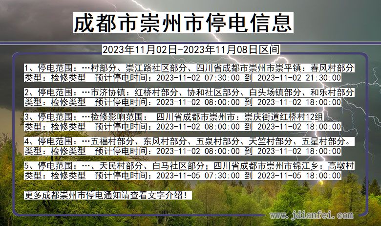 成都崇州停电通知 四川省成都崇州停电通知