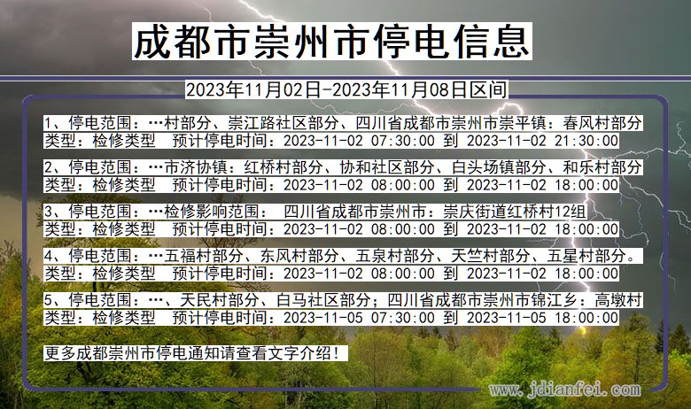 四川省成都崇州停电通知