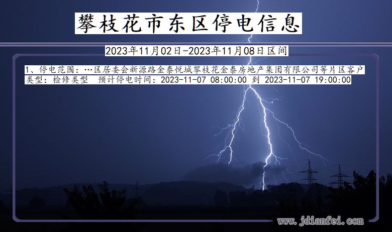 四川省攀枝花东区停电通知