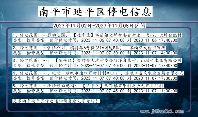 福建省南平延平停电通知