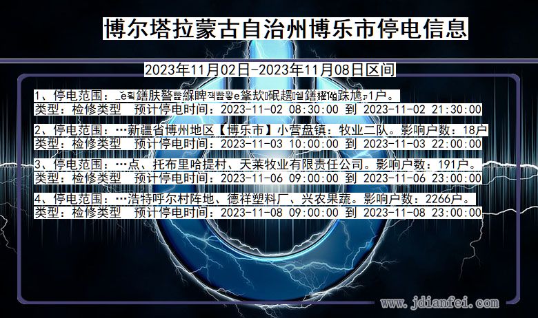 新疆维吾尔自治区博尔塔拉蒙古自治州博乐停电通知