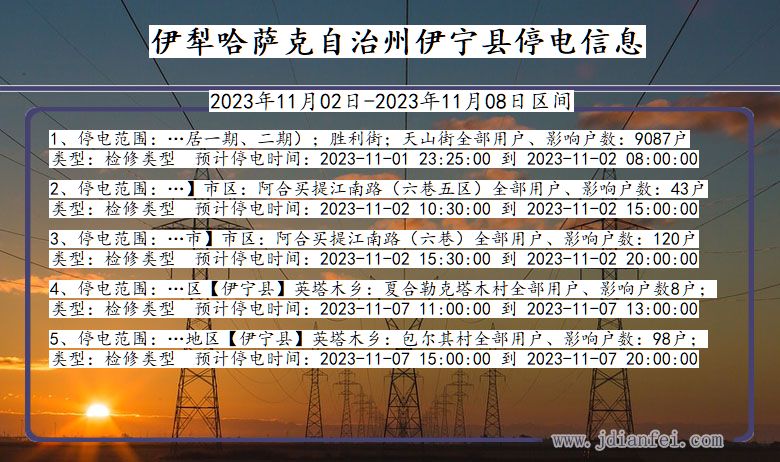 新疆维吾尔自治区伊犁哈萨克自治州伊宁停电通知