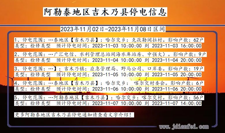 新疆维吾尔自治区阿勒泰地区吉木乃停电通知