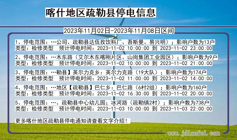 新疆维吾尔自治区喀什地区疏勒停电通知