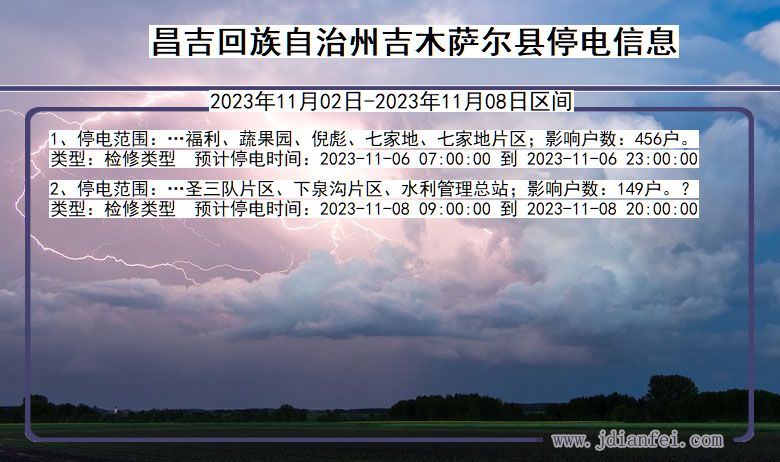 昌吉回族自治州吉木萨尔停电通知 新疆维吾尔自治区昌吉回族自治州吉木萨尔停电通知