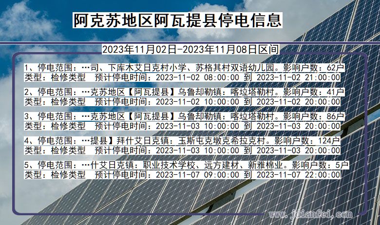 阿克苏地区阿瓦提停电通知 新疆维吾尔自治区阿克苏地区阿瓦提停电通知