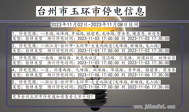 浙江省台州玉环停电通知