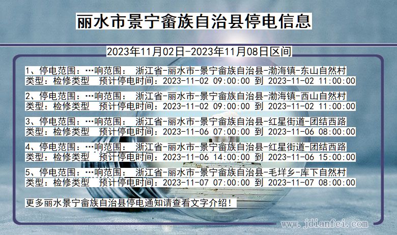 浙江省丽水景宁畲族自治停电通知