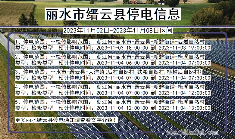 浙江省丽水缙云停电通知