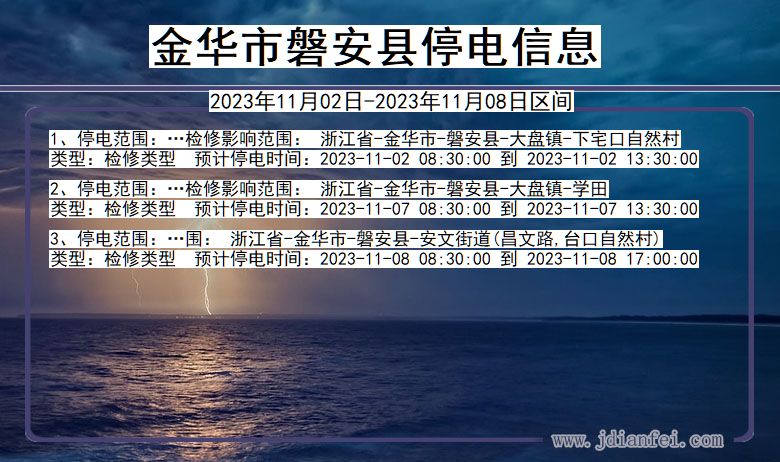 浙江省金华磐安停电通知