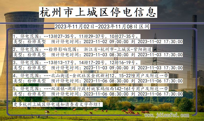 浙江省杭州上城停电通知