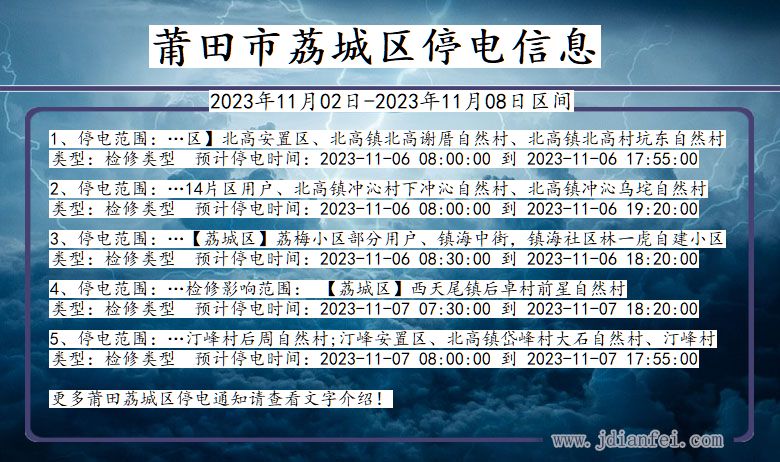 福建省莆田荔城停电通知