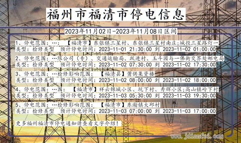 福建省福州福清停电通知