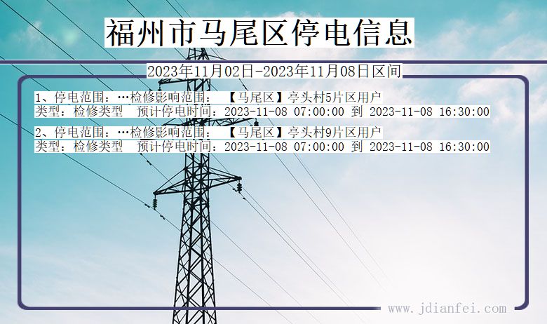 福建省福州马尾停电通知