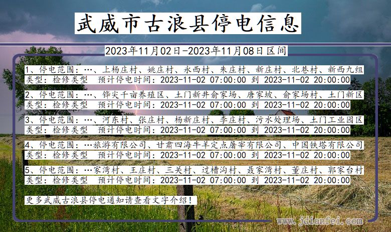 甘肃省武威古浪停电通知