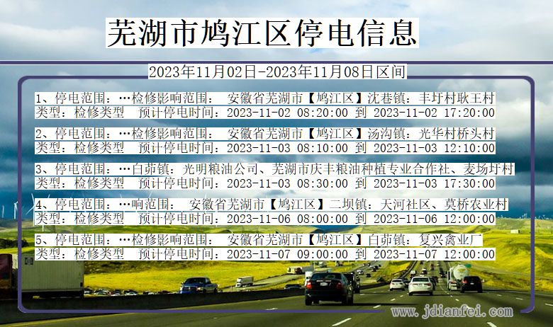 安徽省芜湖鸠江停电通知