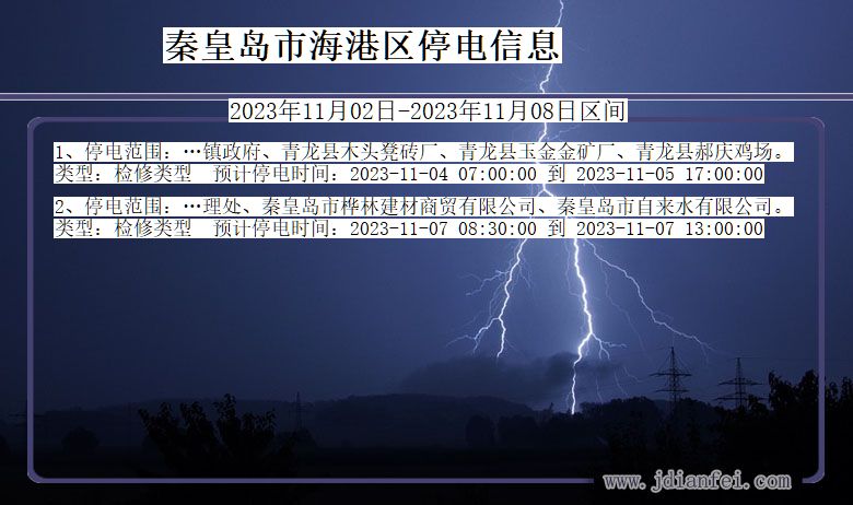 河北省秦皇岛海港停电通知