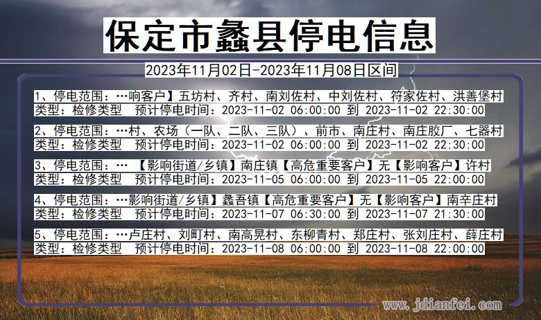 河北省保定蠡县停电通知