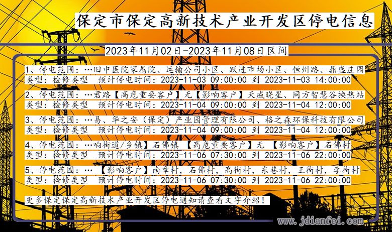 保定保定高新技术产业开发停电通知 河北省保定保定高新技术产业开发停电通知