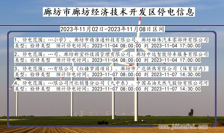 河北省廊坊廊坊经济技术开发停电通知