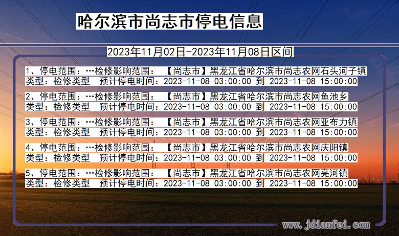 黑龙江省哈尔滨尚志停电通知