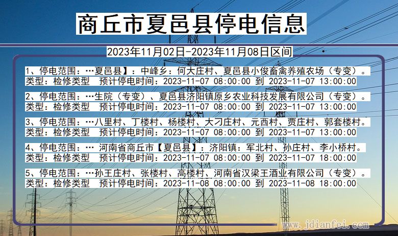 河南省商丘夏邑停电通知