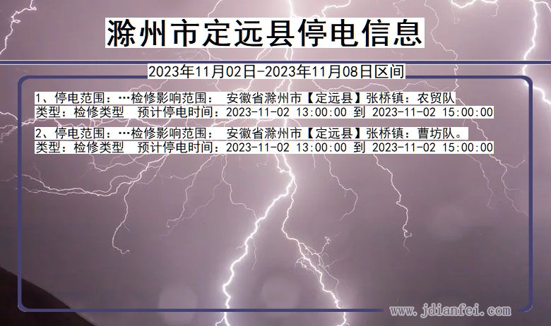 安徽省滁州定远停电通知