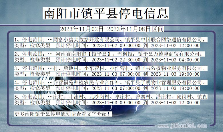 河南省南阳镇平停电通知