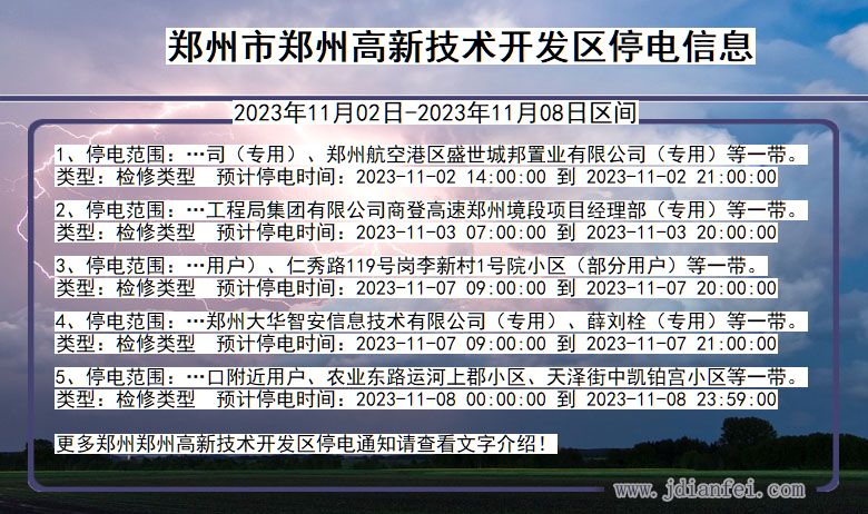 河南省郑州郑州高新技术开发停电通知