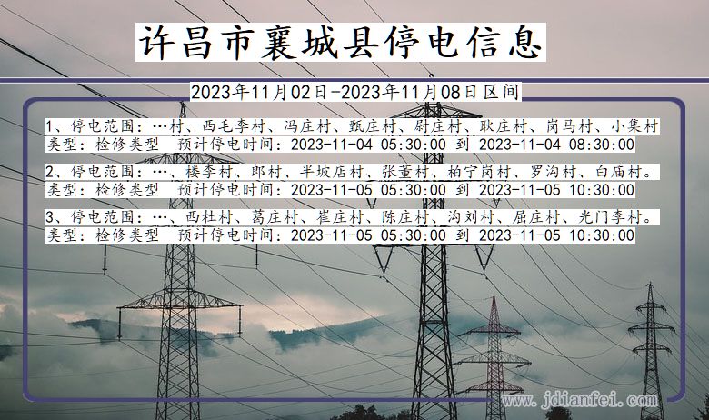 河南省许昌襄城停电通知