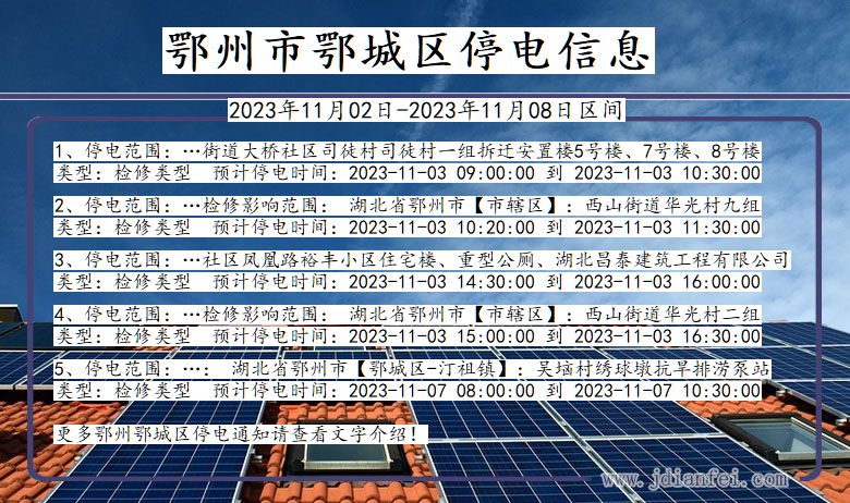 湖北省鄂州鄂城停电通知