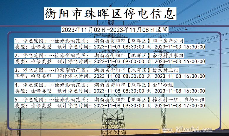 湖南省衡阳珠晖停电通知