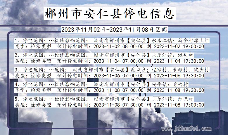 湖南省郴州安仁停电通知