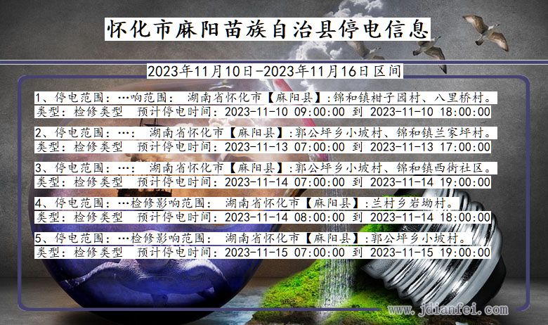 湖南省怀化麻阳苗族自治停电通知