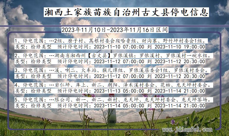 湖南省湘西古丈停电通知