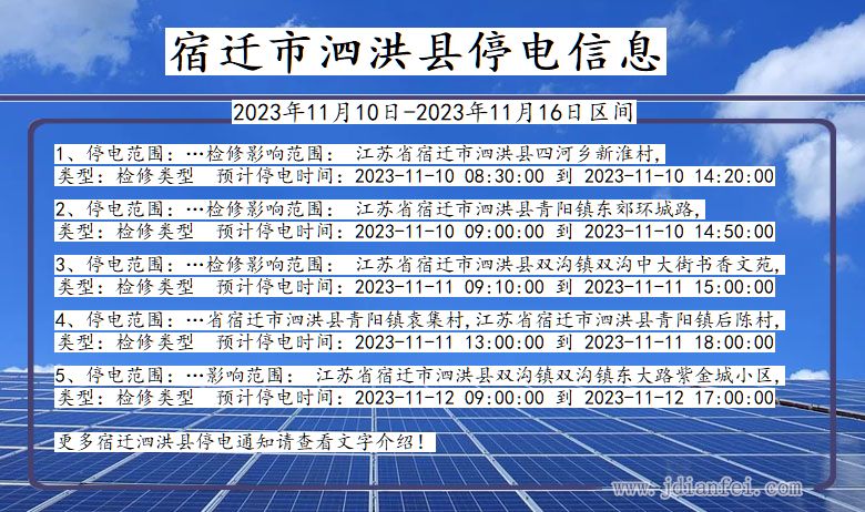 江苏省宿迁泗洪停电通知