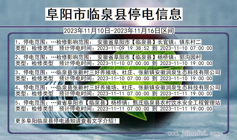 安徽省阜阳临泉停电通知