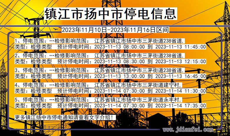 江苏省镇江扬中停电通知