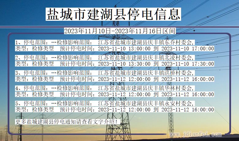 江苏省盐城建湖停电通知