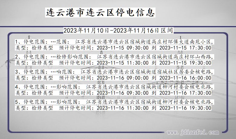 江苏省连云港连云停电通知