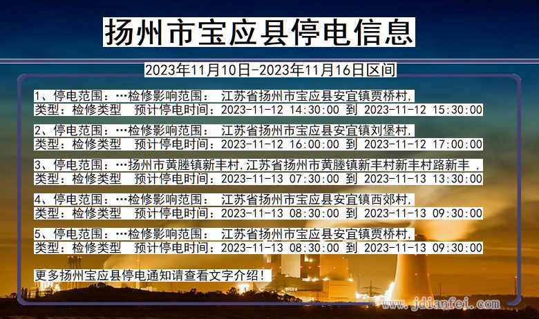 江苏省扬州宝应停电通知