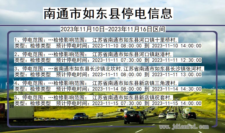 江苏省南通如东停电通知