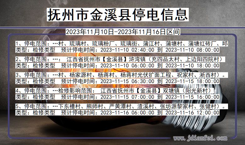 江西省抚州金溪停电通知