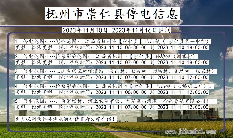 江西省抚州崇仁停电通知