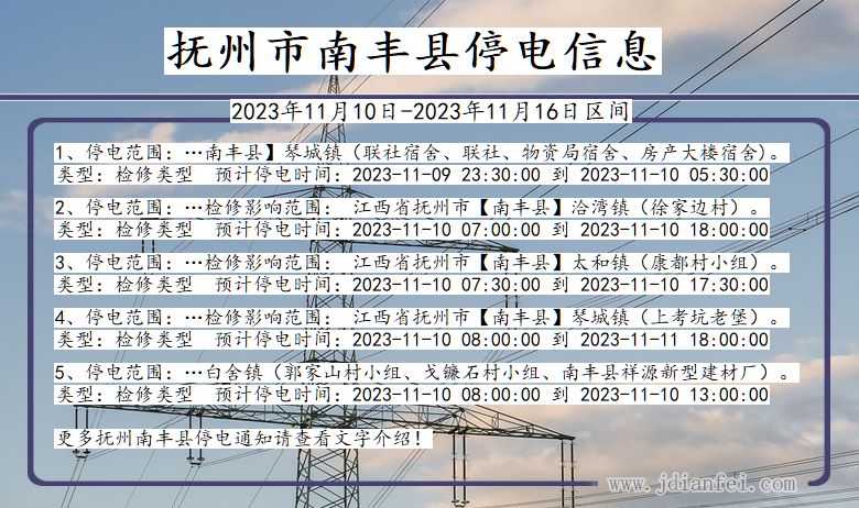 江西省抚州南丰停电通知