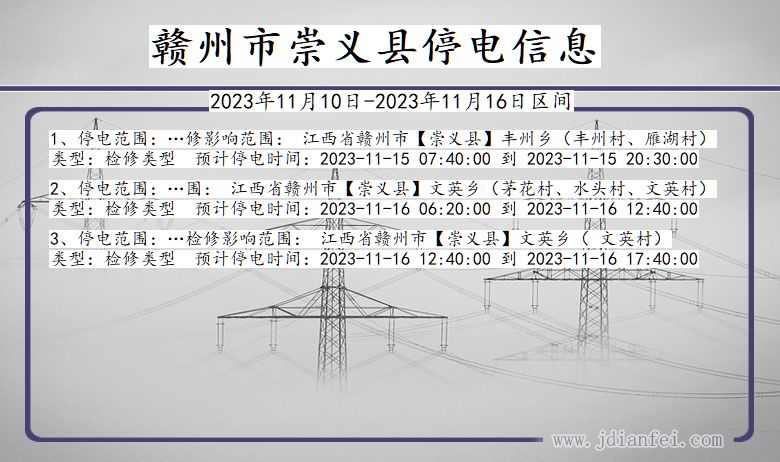 江西省赣州崇义停电通知