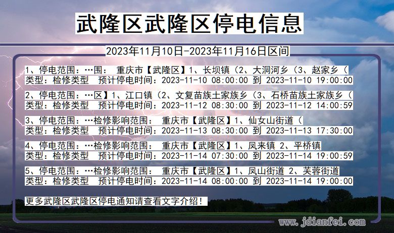 重庆市武隆区武隆停电通知