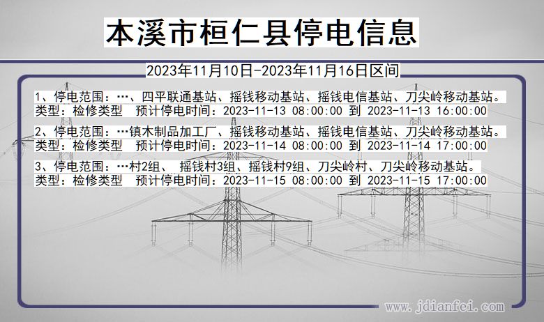 辽宁省本溪桓仁停电通知