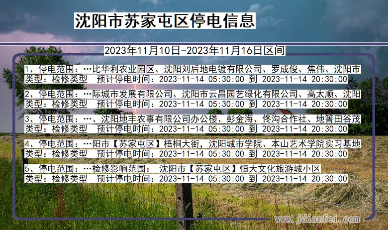 沈阳苏家屯停电通知 辽宁省沈阳苏家屯停电通知